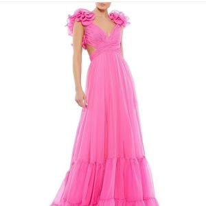 Mac Duggar Ruffled cut out chiffon gown
